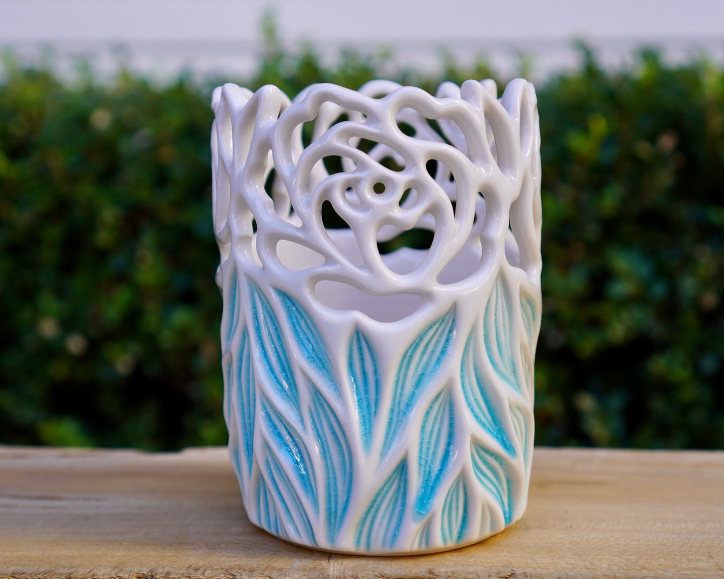001 Peony Vase with Blue Leaves
